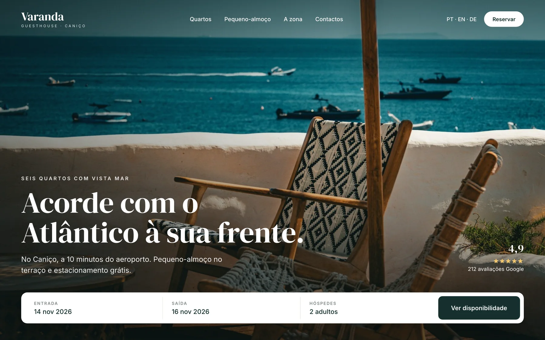 Exemplo ilustrativo: site de uma guesthouse com reservas
